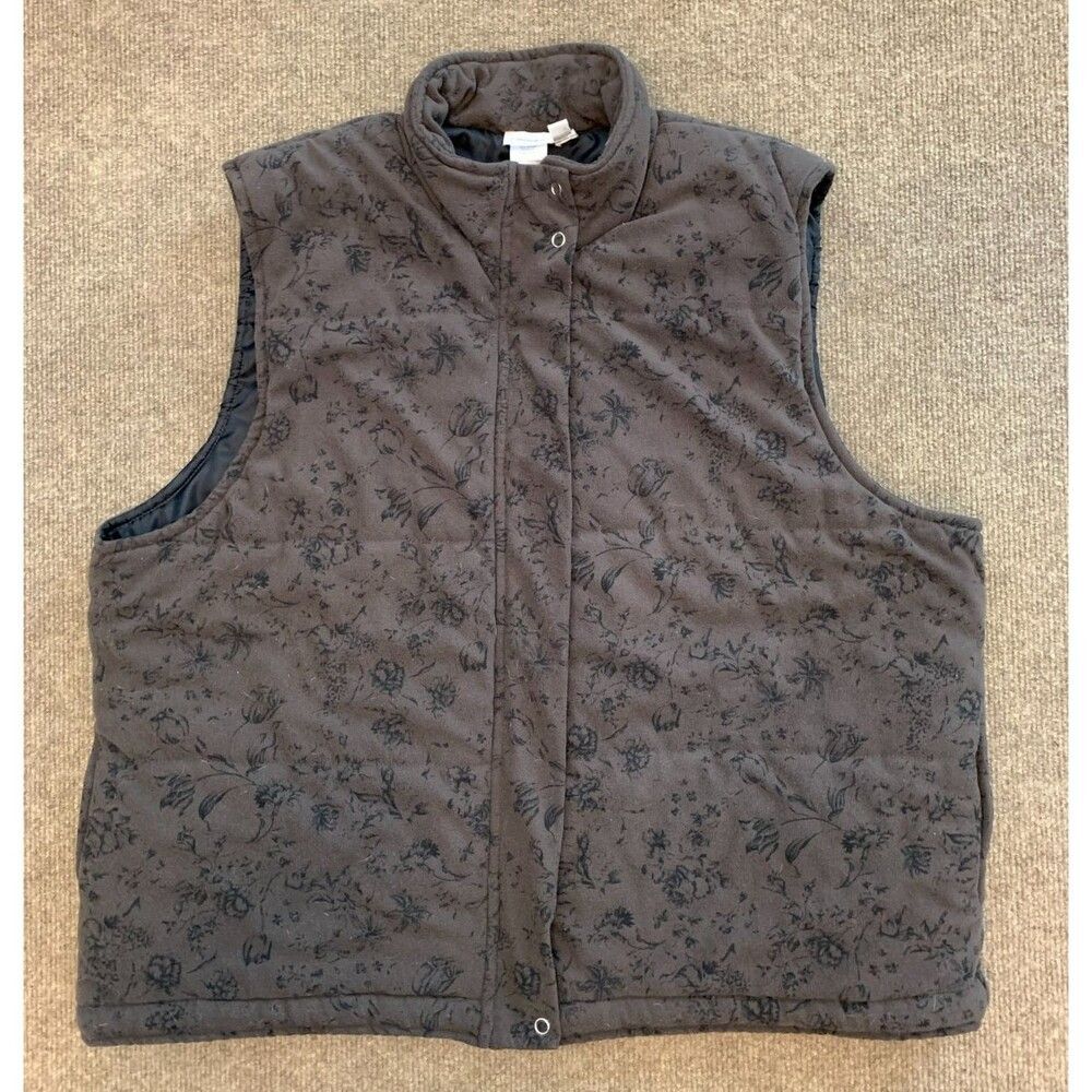 Coldwater Creek Vest Womens XL Fleece Puffer Lined Floral Zip Snap Y2K Vintage